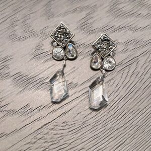 Dangling Silver Tone Druzy Like Crystal Wrapped Earrings